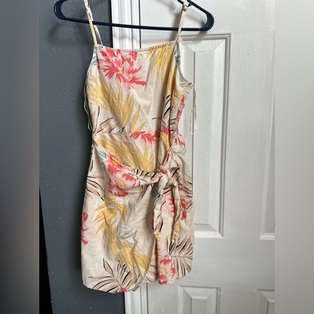 BILLABONG Island Hopper mini Wrap Dress Cotton Flax Blend Women’s Sz Medium